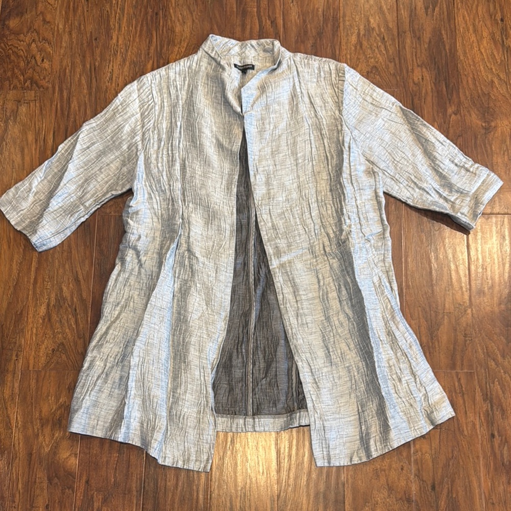 Eileen Fisher Gray Linen/Nylon Open Front Jacket - L